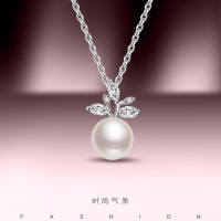 佰色传情(BRIR) 韩版时尚气质叶子恋珠项链s925银镶淡水珍珠吊坠单颗 BYX230
