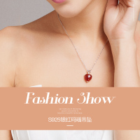 佰色传情(BRIR) 送妈妈 时尚气质心连心项饰S925纯银镶红色玛瑙吊坠心形银项链BYD344