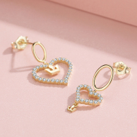 佰色传情纯银耳钉爱心耳坠女气质百搭网红心形耳饰2019新款潮