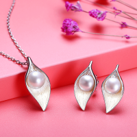 佰色传情S927银淡水珍珠项链耳饰2件套简约款