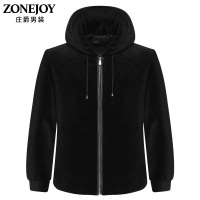 ZONEJOY/庄爵秋冬保暖连帽100%羊毛外套男96132305