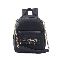 VERSACE JEANS范思哲 奢侈品 18秋冬新款女士黑色皮革小号字母图案双肩包E1VSBBL2 70712 899