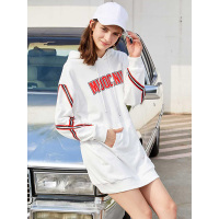 萝娜公主(LUONAGONGZHU)秋季新款bf风宽松休闲套头连帽拼接中长款上衣字母印花潮酷运动卫衣女