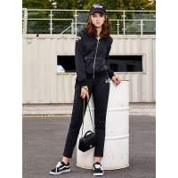 萝娜公主(LUONAGONGZHU)秋季新款休闲连帽字母印花运动服束脚裤两件套卫衣套装女