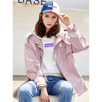 萝娜公主(LUONAGONGZHU)秋季新款韩版时尚工装学院风抽绳收腰花边拼接短款风衣外套女