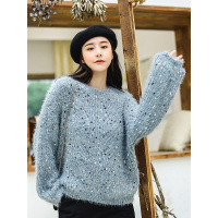 萝娜公主(LUONAGONGZHU)秋冬季新款加厚宽松休闲圆领短款套头彩色针织毛衣女