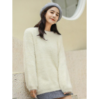 萝娜公主(LUONAGONGZHU)秋冬慵懒风宽松显瘦时尚毛绒中长款纯色针织衫毛衣女