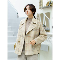 萝娜公主(LUONAGONGZHU)2018秋冬韩版宽松显瘦格子短款女式外套大衣