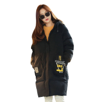 大羽女士中长款韩版连帽加厚茧型直筒印花时尚羽绒服