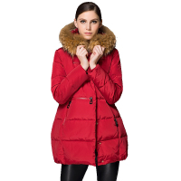 大羽女士羽绒服貉子大毛领中长款加厚斗篷装保暖外套冬装09733