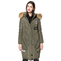 大羽2018冬季貉子大毛领茧型羽绒服女中长款白鸭绒97163