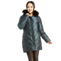 大羽羽绒服女中老年款中长款加大码带毛领可脱卸帽8932