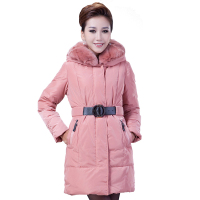 大羽女士羽绒服獭兔毛领韩版中长款加厚大码修身羽绒外套9170