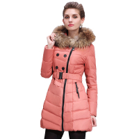 大羽女式貉子毛领羽绒服女中长款修身大码羽绒衣9168