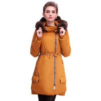 大羽女士中长款欧美风加厚大毛领修身外套羽绒服9186