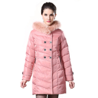 大羽女士中长款狐狸毛领宽松中老年冬装羽绒服9176