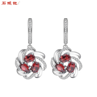 iSTONE/石头记石榴石耳环女天然水晶红石榴石耳坠耳饰女