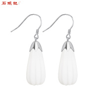 iSTONE/石头记往日情怀玉兰花京白玉耳环中国风玉石耳环耳饰女
