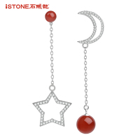 iSTONE/石头记时尚星月耳钉 红玛瑙简约耳环耳饰韩国简约气质百搭