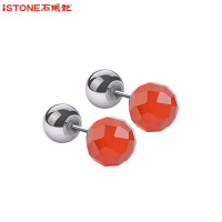 iSTONE/石头记红玛瑙黑玛瑙耳钉时尚切割水晶耳环耳饰女
