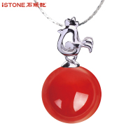 石头记天然玛瑙玉生肖鸡吊坠女 银锁骨项链女生日物送朋友送家人