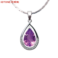 石头记 水滴形紫水晶石榴石水晶项链吊坠 女配饰短项链夏