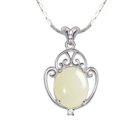 石头记 和田玉吊坠 天然新疆和田玉项链吊坠女 银配饰短项链夏