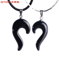 石头记两情相悦黑玛瑙心形情侣吊坠银链创意项链情人节定情送