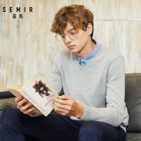 semir森马V领针织衫男士叠穿毛衣男春秋款打底衫2019纯棉套头线衣