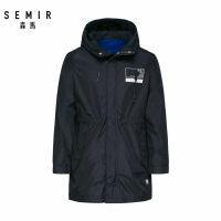 Semir森马风衣男年轻秋季印花连帽上衣男士中长款韩版外套男装潮