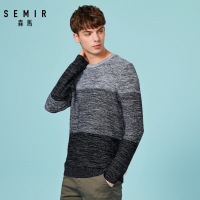 森马渐变毛衫男秋冬季撞色毛衣圆领套头上衣针织衫条纹韩版潮