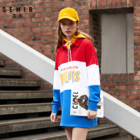 Semir森马卫衣女2019春秋新款宽松显瘦撞色翻领polo衫学生套头印花潮