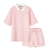 Semir森马套装女2019夏季新款短袖T恤休闲短裤撞色polo衫潮