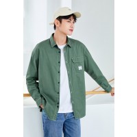 【满198减100预估价：76】森马长袖衬衫男春季新款纯色港风宽松工装衬衣男士日系薄款外套潮