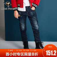 minipeace太平鸟童装男童裤子加绒加厚卡通保暖卡通牛仔裤秋冬