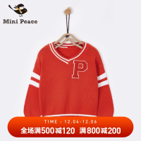 minipeace男童针织衫秋装鸡心领毛衣条纹袖儿童上衣春秋新款