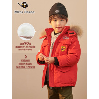 minipeace太平鸟童装男童羽绒服毛领连帽红色派克大衣外套男孩潮