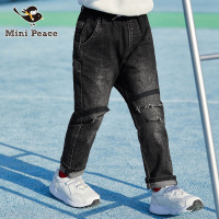minipeace太平鸟童装男童破洞牛仔裤韩版修身洋气春季棉混纺布休闲中腰裤子
