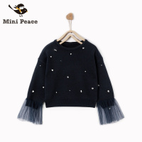 minipeace太平鸟童装女童套头毛衫纱袖口春秋长袖春季毛衣