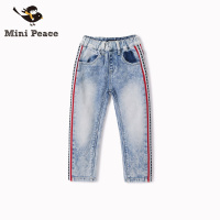 minipeace太平鸟童装春季男童牛仔裤侧边撞色条纹设计春秋装棉混纺布休闲中腰