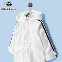 minipeace太平鸟童装女童风衣外套中长款洋气溶蕾丝春季有帽不可拆连帽休闲春秋