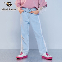 minipeace太平鸟童装 春秋女童浅蓝色牛仔裤侧边白条女孩长裤