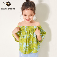 太平鸟童装女童一字领上衣甜美度假风印花儿童短袖夏装新款