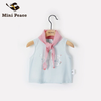 太平鸟童装幼童背心清爽蓝色宝宝无袖透气上衣女童夏装新款