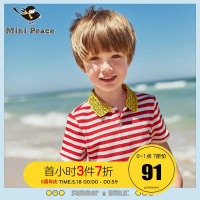 minipeace太平鸟童装男童短袖polo衫夏装红白条纹笑脸儿童T恤男潮