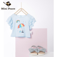 minipeace太平鸟童装宝宝短袖T恤荷叶边袖口幼童体恤女童夏装新款