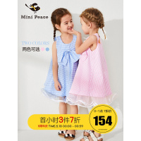 minipeace太平鸟童装夏季女童格子连衣裙拼接纱A字裙可拆蝴蝶结