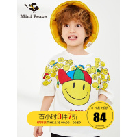 minipeace太平鸟童装男童短袖T恤纯棉笑脸印花五分袖2019夏装