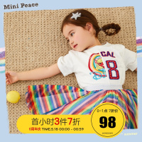 minipeace太平鸟童装 夏季新款女童彩虹短袖T恤卡通蕾丝拼接短袖