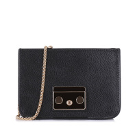 FURLA芙拉无翻盖黑色牛皮女士链条斜挎包需配翻盖黑色